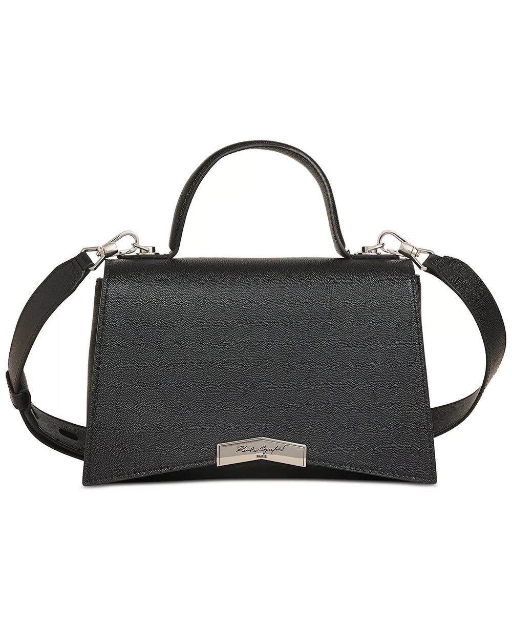 KARL LAGERFELD PARIS Tropez Small Leather Satchel in Black